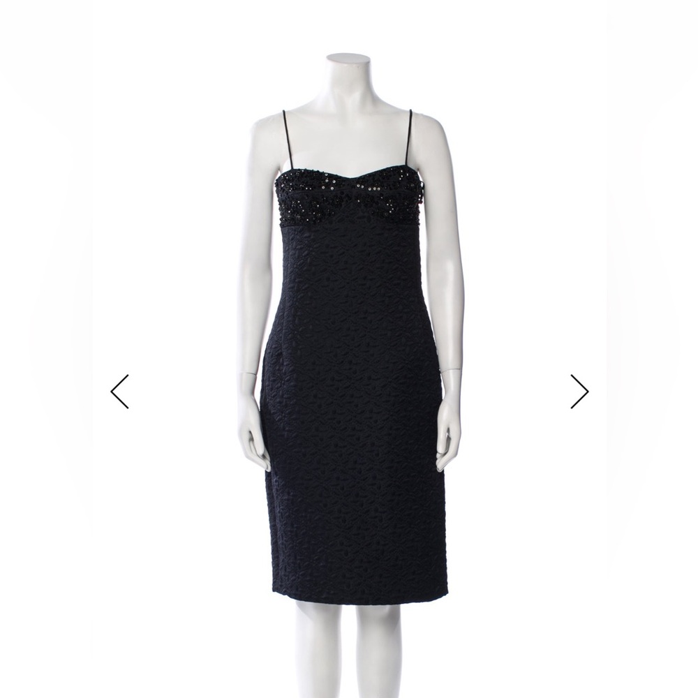 Michael Kors Black brocade beaded bodycon cocktail dress 4 made in Italy